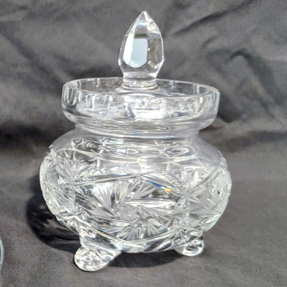 ZAJECAR 24% Lead Crystal Kristal star MARMALADE JAR Dish Footed With Lid